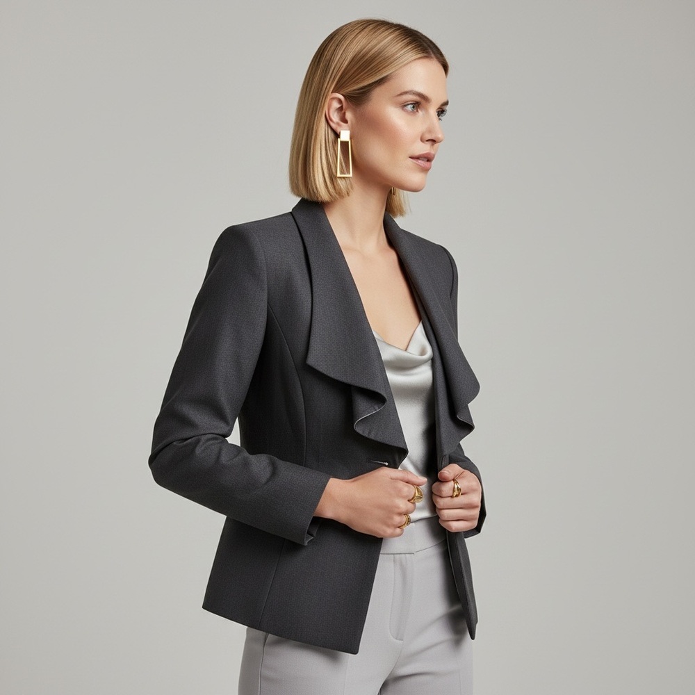 Tahari Black Draped Collar Structured Blazer Women’s 10